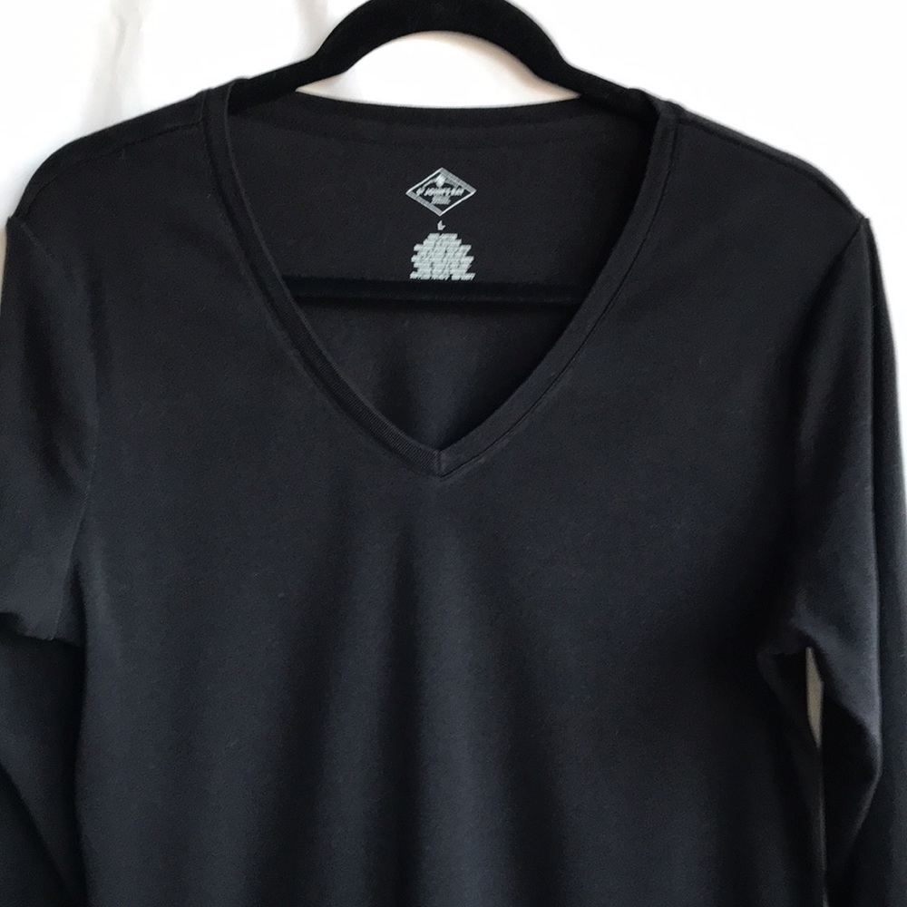 St. John’s Bay black classic V-neck 3/4-sleeve tee, size L - Picture 2 of 6